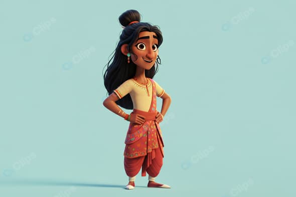Animated Character in Traditional Attire with Confident Pose