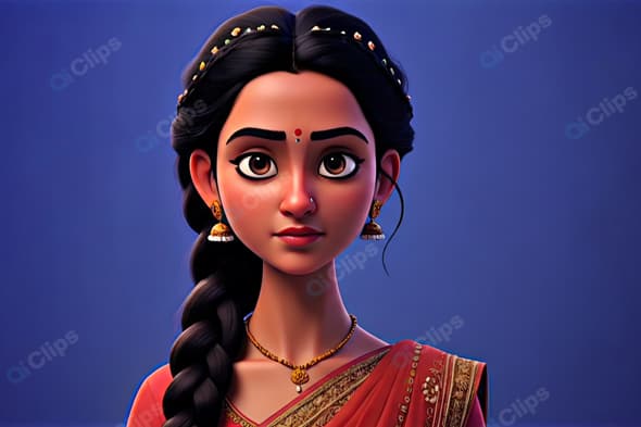 Traditional Indian Woman in Saree with Braided Hair