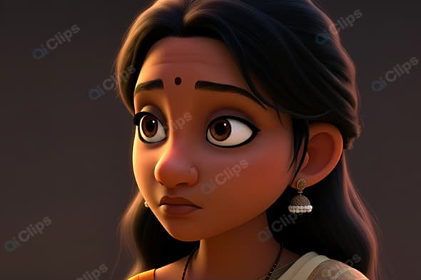 Animated Indian Woman with Earrings and Traditional Attire
