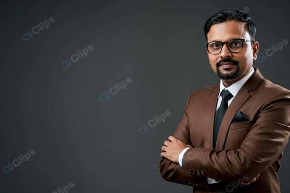 Professional South Asian Businessman in Brown Suit with Glasses