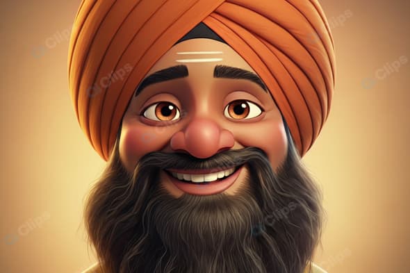 Cheerful Animated Man in Orange Turban Smiling