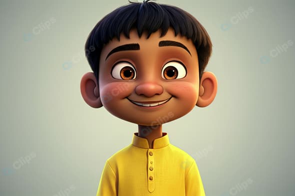 Smiling Cartoon Boy in Yellow Kurta Illustration