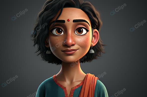 Animated Character Portrait with Traditional Earrings and Attire