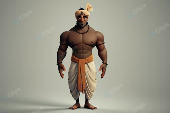 Animated Character in Traditional Attire with Turban