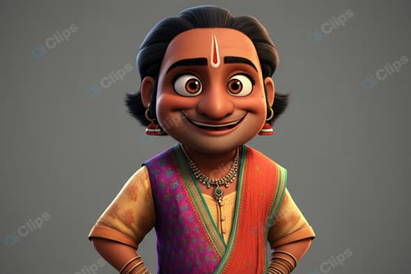 Animated Character in Traditional Indian Attire