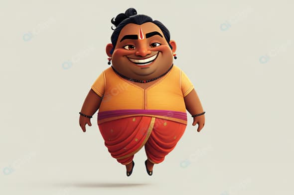 Smiling Animated Character in Traditional Indian Attire