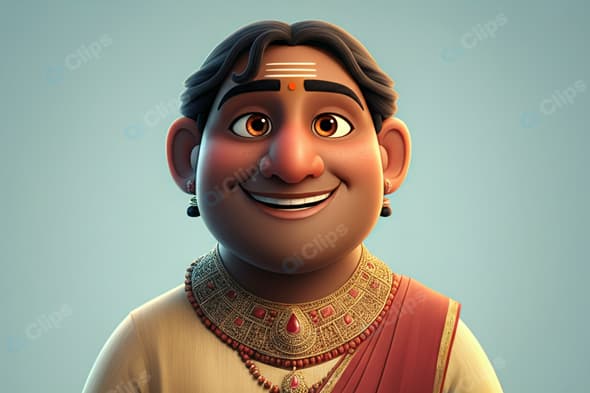 Traditional Indian Cartoon Character with Jewelry