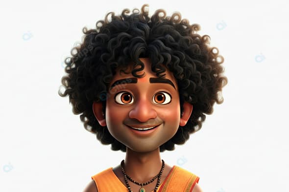 Animated Character with Curly Hair and Vibrant Smile