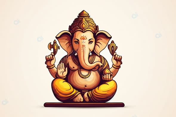 Cartoon Ganesh Sitting in Traditional Pose