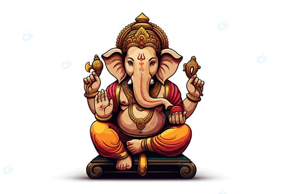 Ganesha Illustration with Traditional Ornaments and Symbols