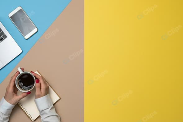 Laptop, Smartphone, and Coffee on Colorful Workspace