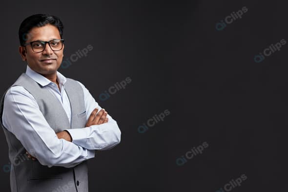 Professional Confident Businessman with Glasses on Dark Background