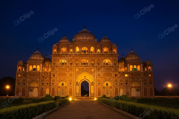 Illuminated Historic Palace at Night in India