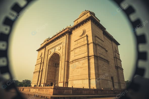India Gate Framed by Artistic Lens in Warm Light