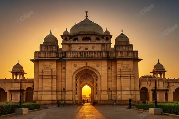 Majestic Indian Palace at Sunset with Golden Glow