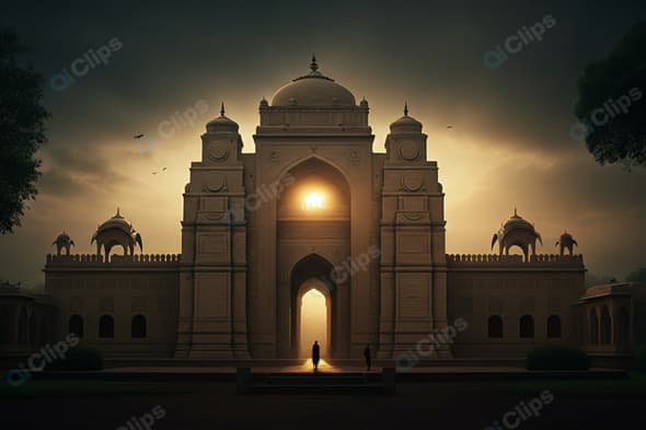 Sunrise Behind Majestic Historic Monument with Silhouettes