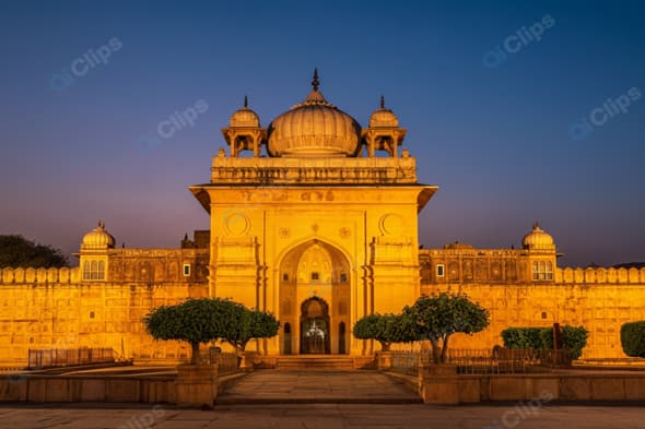 Sunset View of Ornate Indian Palace Facade