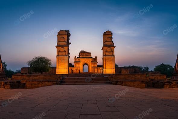 Sunset Over Ancient Indian Temple Ruins