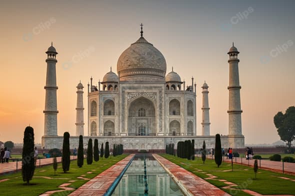 Taj Mahal at Sunrise with Reflective Pool