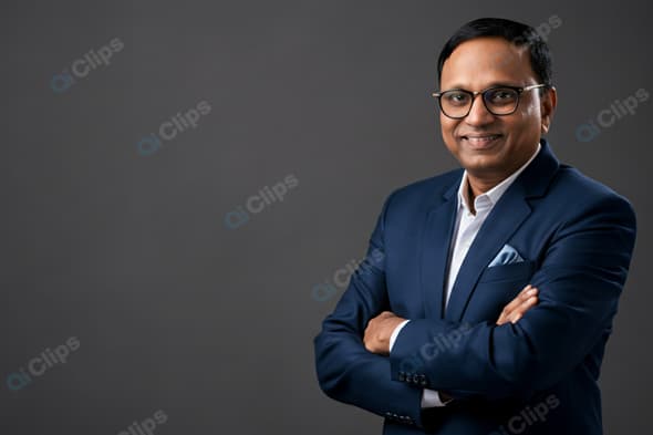 Professional Businessman in Suit and Glasses on Grey Background