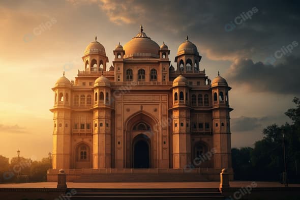 Majestic Palace at Sunset with Dramatic Sky