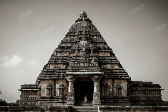 Ancient Stone Temple Against Overcast Sky