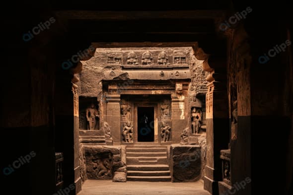 Ancient Rock-Cut Cave Temple Interior