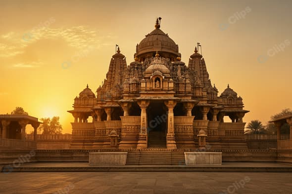 Sunset at Majestic Ancient Temple in India