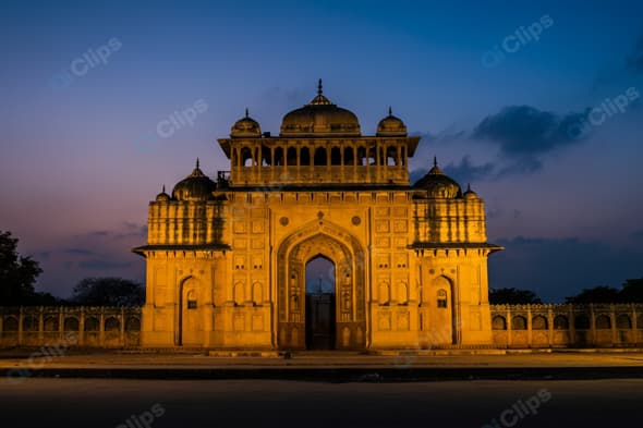 Illuminated Historical Gate at Sunset