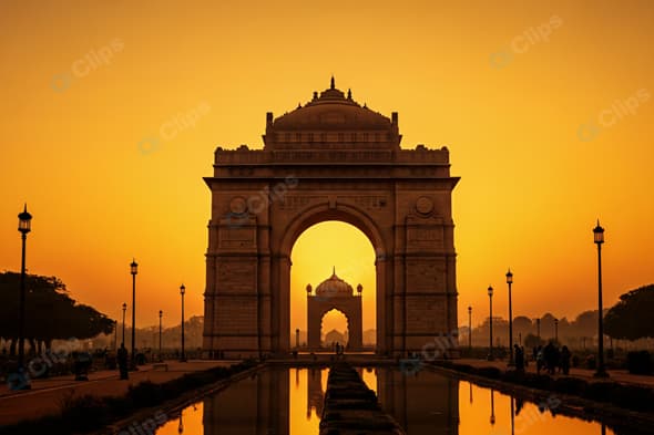 Sunset at India Gate Monument in New Delhi