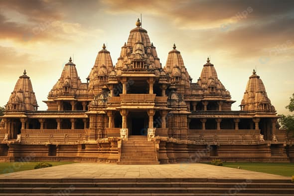Ancient Temple at Sunset with Majestic Architecture