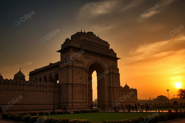 Sunset at Iconic Monument Gateway with Silhouettes
