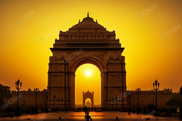 Sunset Behind Iconic War Memorial Archway