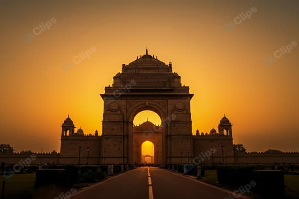 Silhouette of India Gate at Sunset in New Delhi