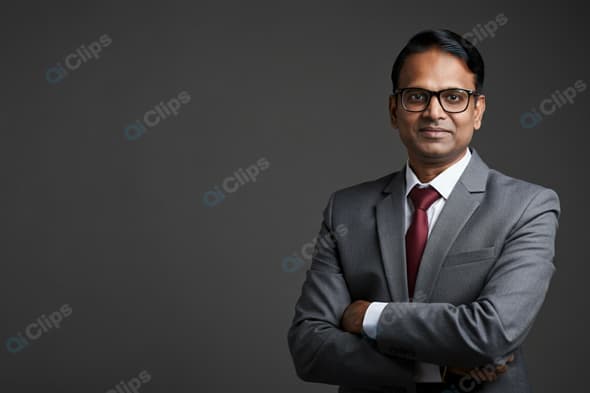Professional Businessman in Suit and Glasses with Arms Crossed