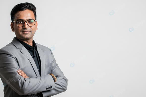 Professional Portrait of Man in Gray Suit and Glasses