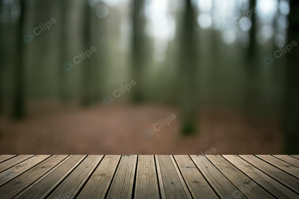 Wooden Deck with a Softly Blurred Forest View in the Background
