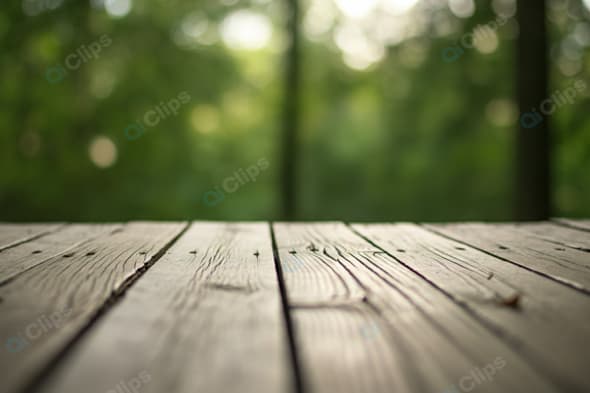 Wooden Deck with Forest Background in Soft Focus