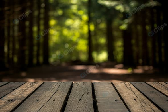Wooden Deck with Forest Background