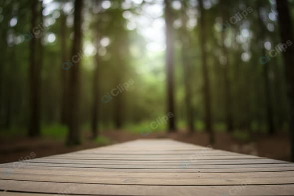 Wooden Boardwalk in Serene Forest