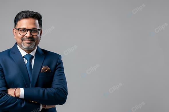 Professional Man in Blue Suit Smiling Confidently