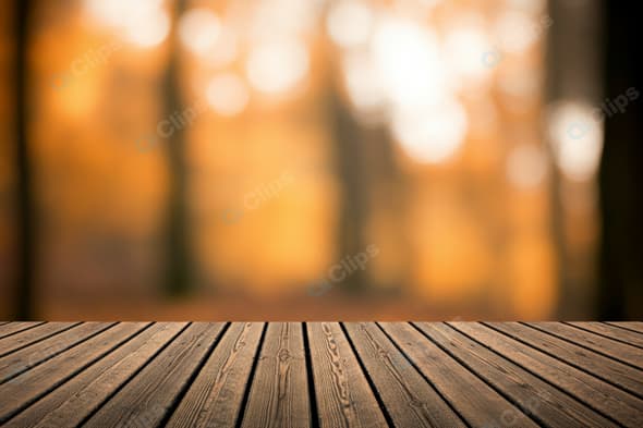 Autumn Forest with Wooden Deck Background