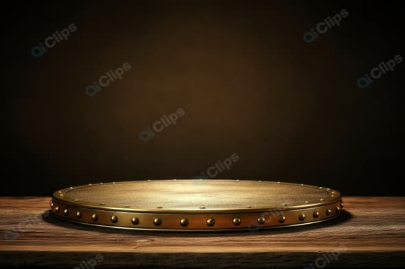 Antique Brass Plate on Rustic Wooden Table