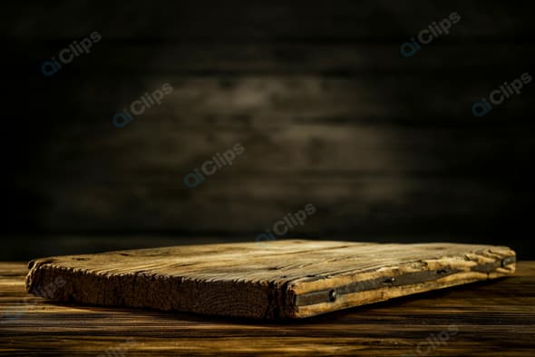 Rustic Wooden Cutting Board on Dark Textured Background