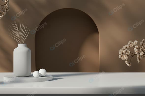 Minimalist Vase with Dry Flowers on White Table