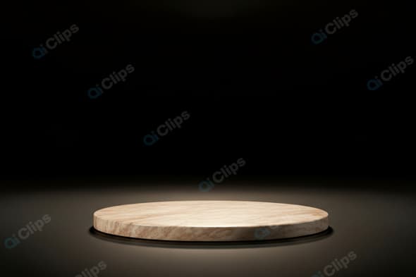 Wooden Platform Spotlight on Dark Background