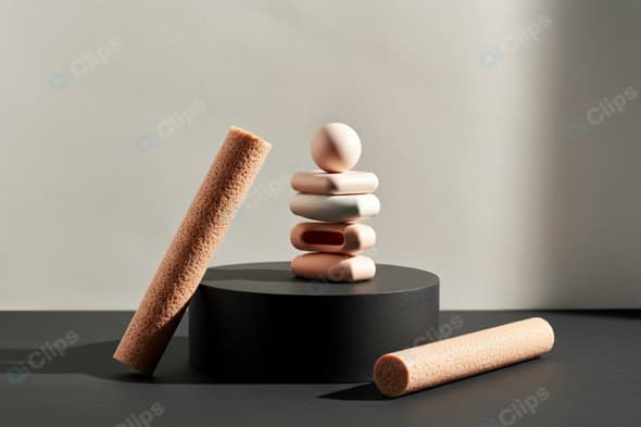 Abstract Geometric Sculpture with Cylinders on Black Platform