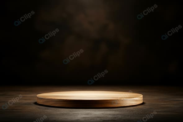 Rustic Wooden Display Platform on Dark Background