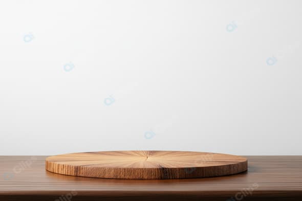 Empty Wooden Round Cutting Board on Wooden Table