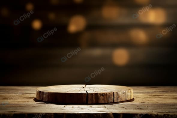 Rustic Wooden Table with Round Cut Tree Slab Background